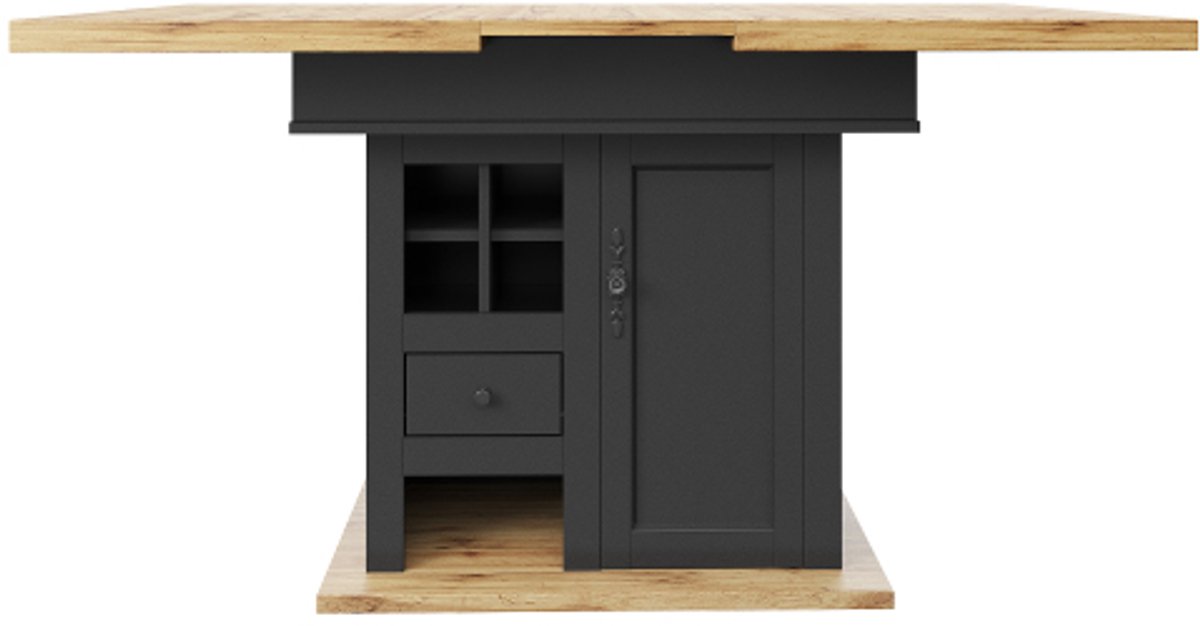 Telescopische eettafel (110-140×80cm), opvouwbare keukentafel voor 4-6 personen, uitschuifbare eettafel, ruimtebesparende keukentafel, voor keuken en woonkamer, eettafel met wijnrek en lades