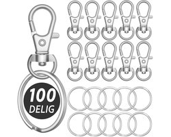 50x Karabijnhaak met 50 Sleutelringen - Musketonhaak Sleutelhanger - Carabijnhaak Keychains voor Volwassenen - Sieraden Maken Mini Musketon ringetjes - Auto Klein Carabiner Sleutel Hanger, Houder - DIY Karabijn Haak Ringen - Hobby Karabijnsluitingen