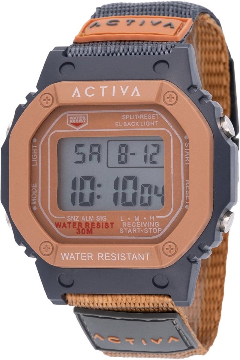 Activa x Invicta Digital ACWF007 Heren Horloge - Waterdicht - Digitaal - Quartz Uurwerk - Plastic met bruine Wijzerplaat - 44mm