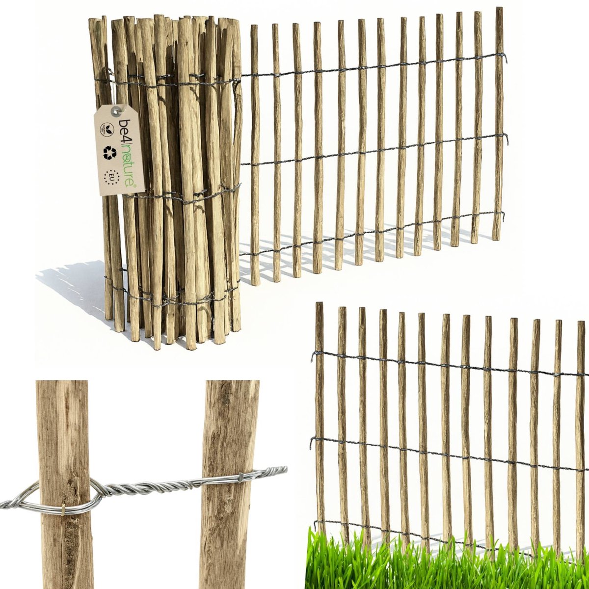 be4nature Hazelaar Kastanje staketenzaun 1m x 80cm hoog 4-6cm rolhek houten tuinhek borderhek erfafscheiding decoratief tuinhek hondenhek kippenhek natuurhek
