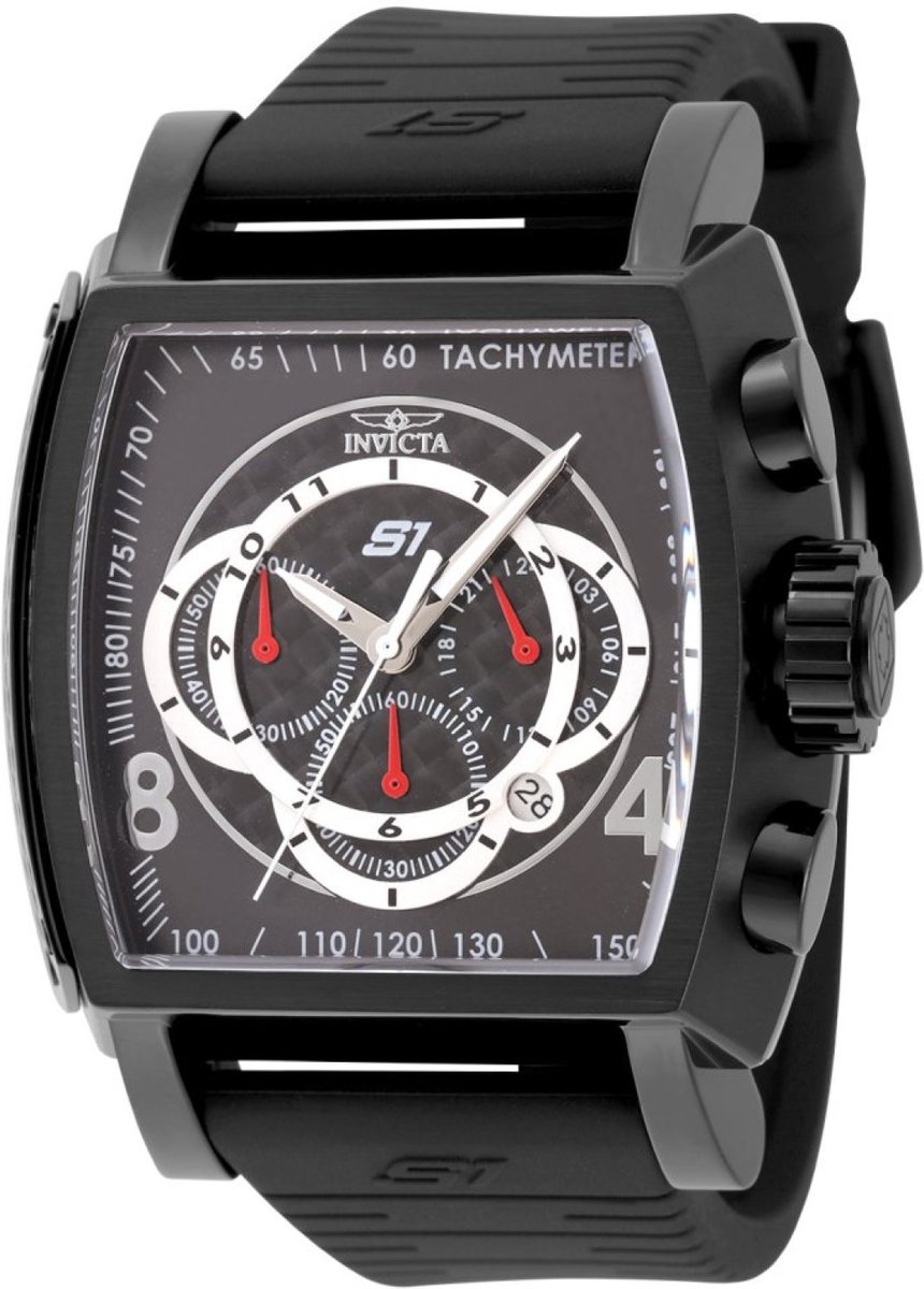 Invicta S1 Rally 48430 Heren Horloge - Waterdicht - Analoog - Quartz Uurwerk - Roestvrij Staal met zwarte Wijzerplaat - 48mm