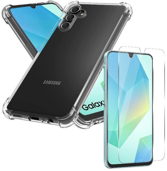 Coque antichoc compatible avec Samsung Galaxy A26 / A17 5G - Silicone antichoc - Transparente + 2 films de protection d'écran