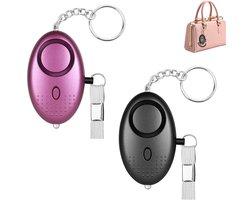 4 Stuks - 140 dB - Persoonlijke Alarm - Met LED Zaklamp En Sleutelhanger - Persoonlijk Zakalarm - Pepperspray - Paniekalarm - Anti Wolf Fluitje - Sleutelhanger - Voor Vrouwen, Meisjes En Ouderen - Verjagen/Afschrikken/Zelfverdediging - Zwart & Paars