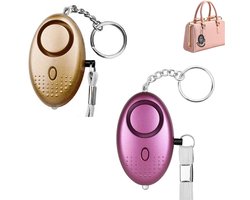 4 Stuks - 140 dB - Persoonlijke Alarm - Met LED Zaklamp En Sleutelhanger - Persoonlijk Zakalarm - Pepperspray - Paniekalarm - Anti Wolf Fluitje - Sleutelhanger - Voor Vrouwen, Meisjes En Ouderen - Verjagen/Afschrikken/Zelfverdediging - Goud & Paars
