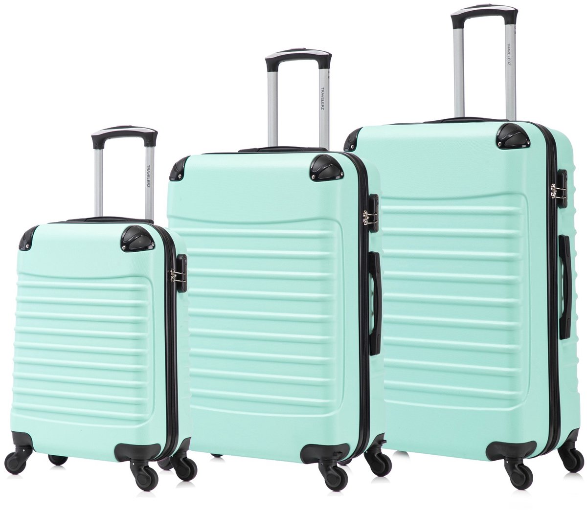 Travelerz Rome Kofferset 3-Delig – Handbagage 39L + Large 69L + Extra Large 95L – Lichtgewicht ABS – Spinner Wielen – Mint Groen – Met Cijferslot