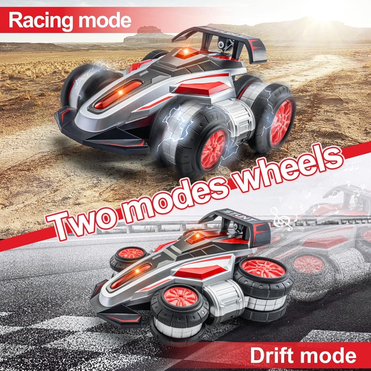Huntex RC Stunt Car - Transformeerbare Drift Auto 360° + Pionnen & Extra Batterijen | Snelheidsmonster voor Kinderen 8-16 Jaar - Rood — afbeelding 6