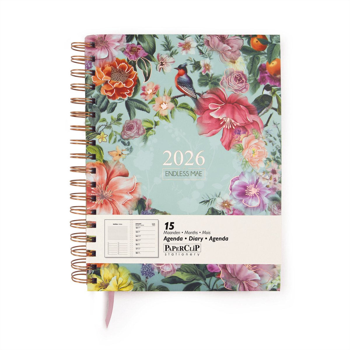 Endless Mae Minty Meadow Bureau Agenda 2026 - 17,5x24,5 cm - Bloemen & Mintgroen