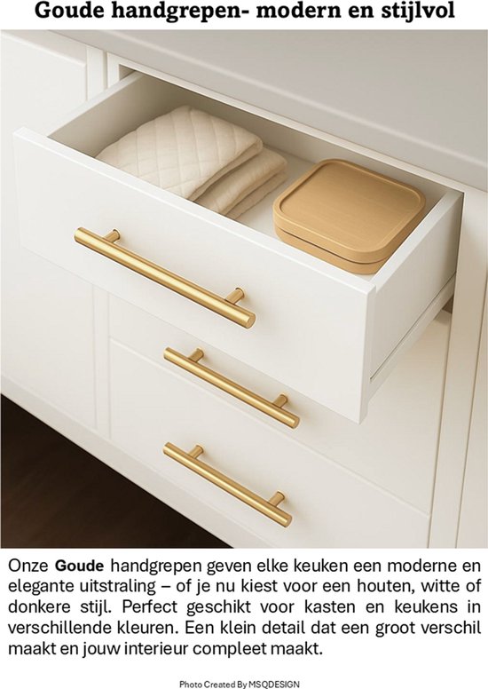 MSQDESIGN- RVS T greep - Handgrepen Goud RVS - Handgreep 200mm - Hartafstand 128mm - Handgrepen kast - Meubelgrepen - Keukengreep Goud - Kastgrepen - Handgrepen voor deurtjes - handgreep keuken - Deurgreep - incl schroeven