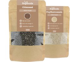 Superfood Bundel - Psylliumvezels 150g & Chiazaad 250g - Vezelrijk, 100% Puur & Onbewerkt - Psyllium Husk - Chia Seeds