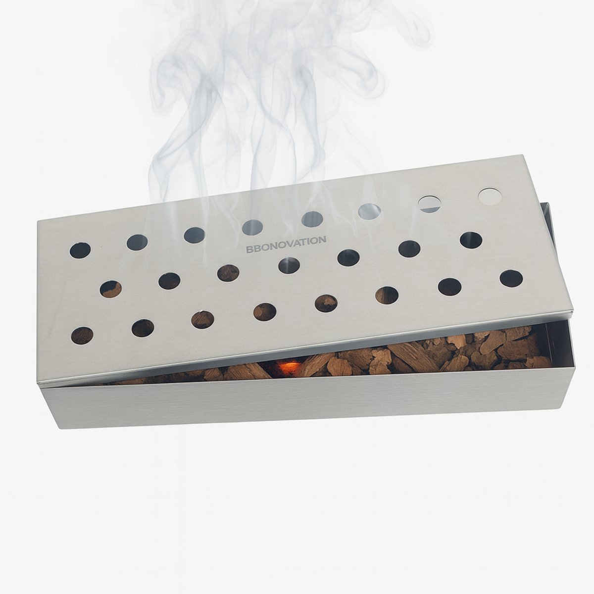 BBQNOVATION RVS Rookdoos Smokerbox voor BBQ – Geschikt voor Houtskool, Gas & Pellet BBQ’s – Vaatwasserbestendig – Voeg Unieke Rooksmaken Toe met Appelhout, Eiken, Kers, Hickory & Mesquite