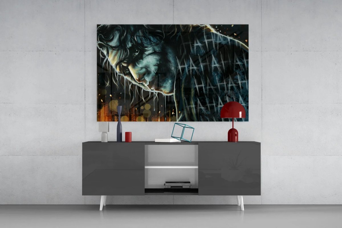 Glasschilderij - Joker - Wall Art - Moderne Wanddecoratie - Woonkamer - Slaapkamer - 90x60 cm