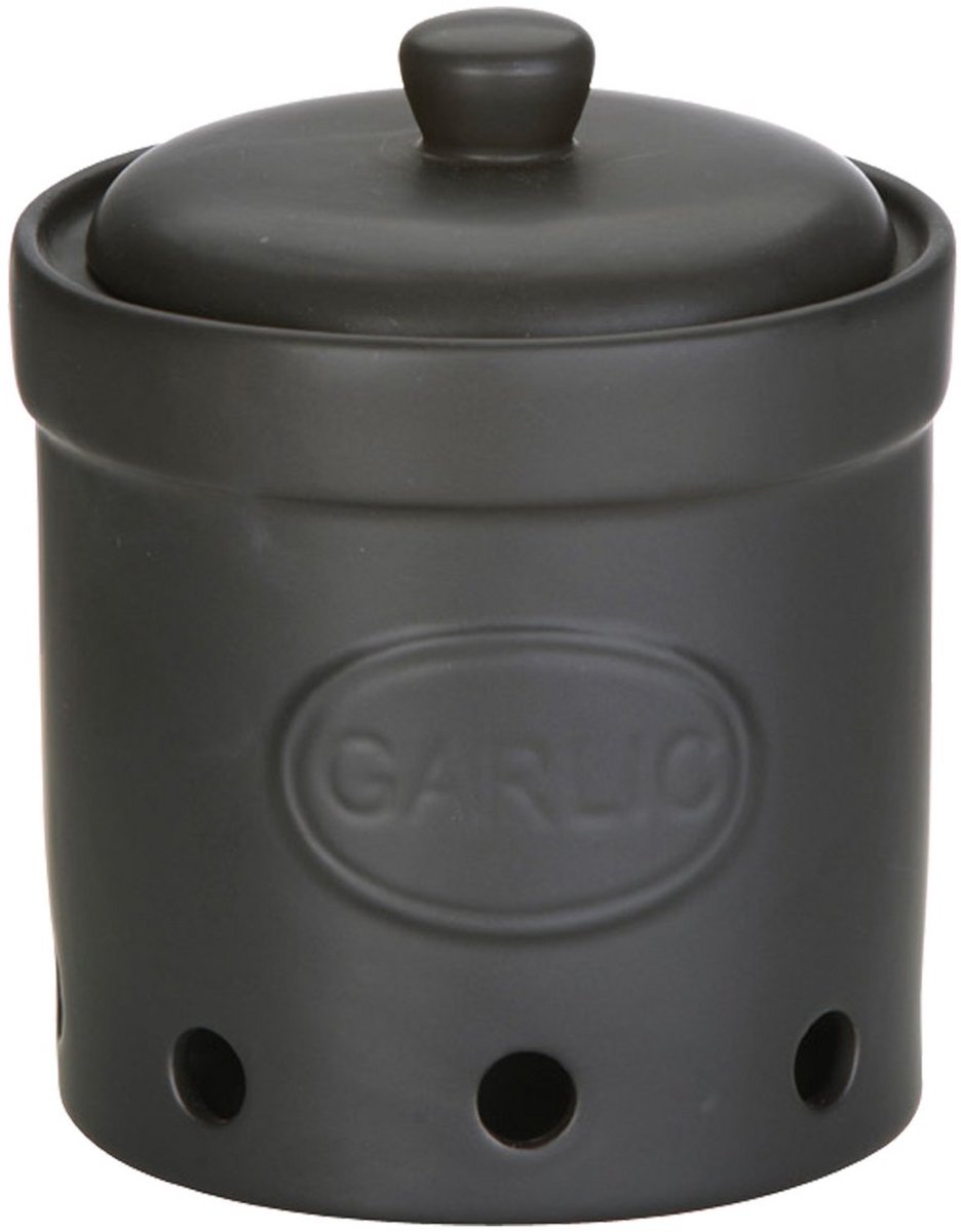 Bia collectie zwart stenen matte voorraadpot voor Knoflook 15 x 16 cm Storage jar in Matte Black for Garlic