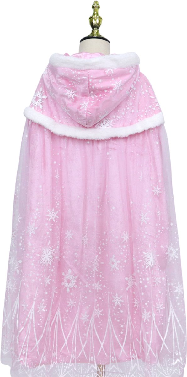Joya Kids® | Luxe Winter Prinsessen Cape kind | Roze met witte sneeuw & glitters | IJskoningin cape met capuchon | Verkleedcape meisjes | 76 cm | Winter kostuum | Luxueuze Uitvoering — afbeelding 11