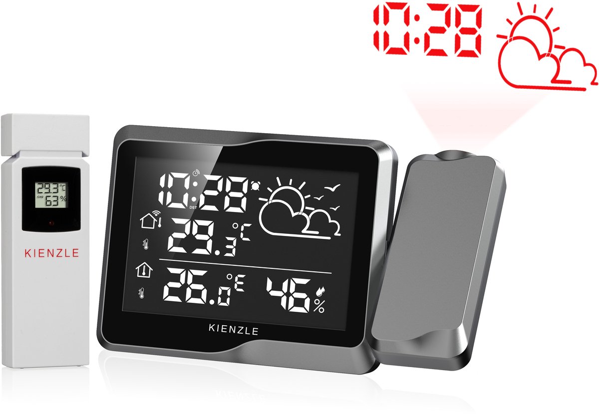 Kienzle Weerstation - Wandprojectie - Thermo-, Hygrometer - Grijs