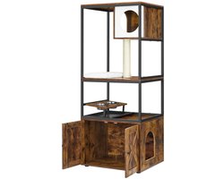 Kattenmeubel - Kattenbakkast - Krappaal - Eetplek - Kattenbak ombouw - Vintage Bruin - 61 x50 x146cm