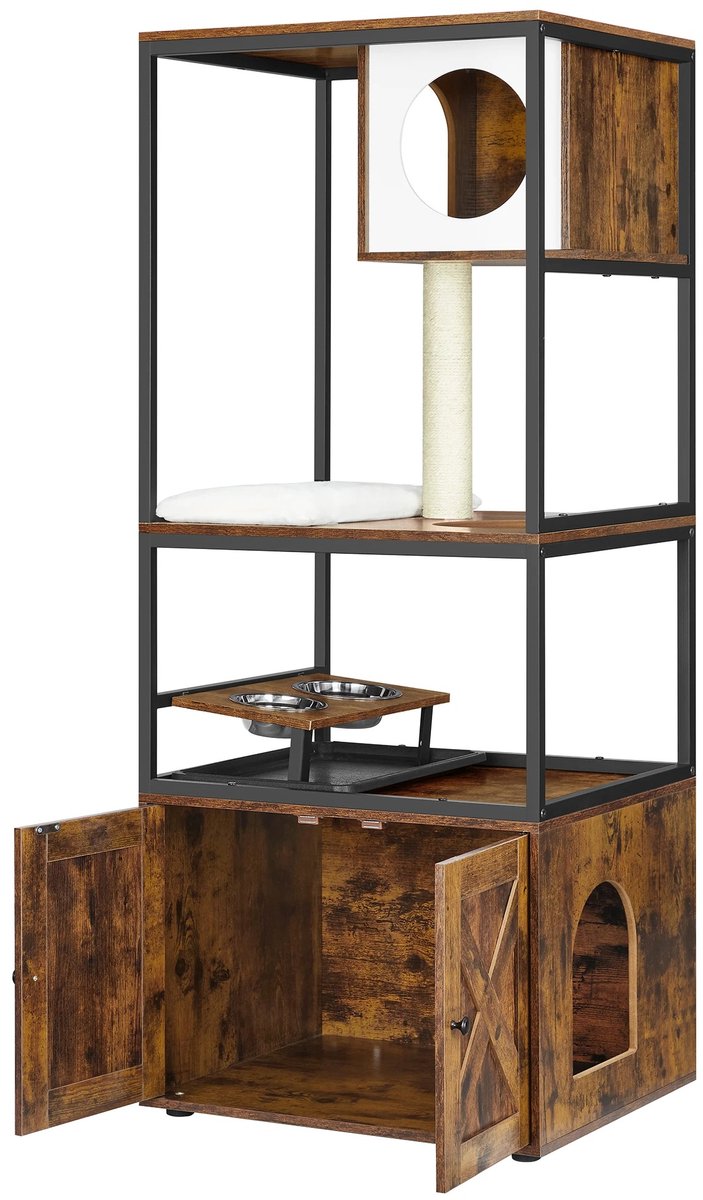 Kattenmeubel - Kattenbakkast - Krappaal - Eetplek - Kattenbak ombouw - Vintage Bruin - 61 x50 x146cm van Merkloos / Sans marque