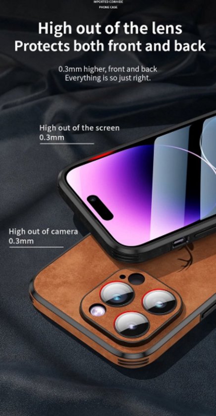 Protection élégante adaptée à votre iPhone 15 Pro Max ! Étui de téléphone en cuir de Luxe - Ajustement parfait - Avec Bumper en Verres pour une Protection Extra - Matériau en Siliconen résistant aux chocs - Elegant et durable - Marron