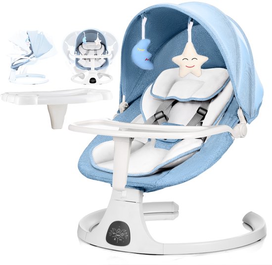 Elovia Elektrische Wipstoel - Muziek en Swing Opties - 5 Punts Gordel - Babyschommel voor je baby- Schommelstoel - Baby Swing- Blauw