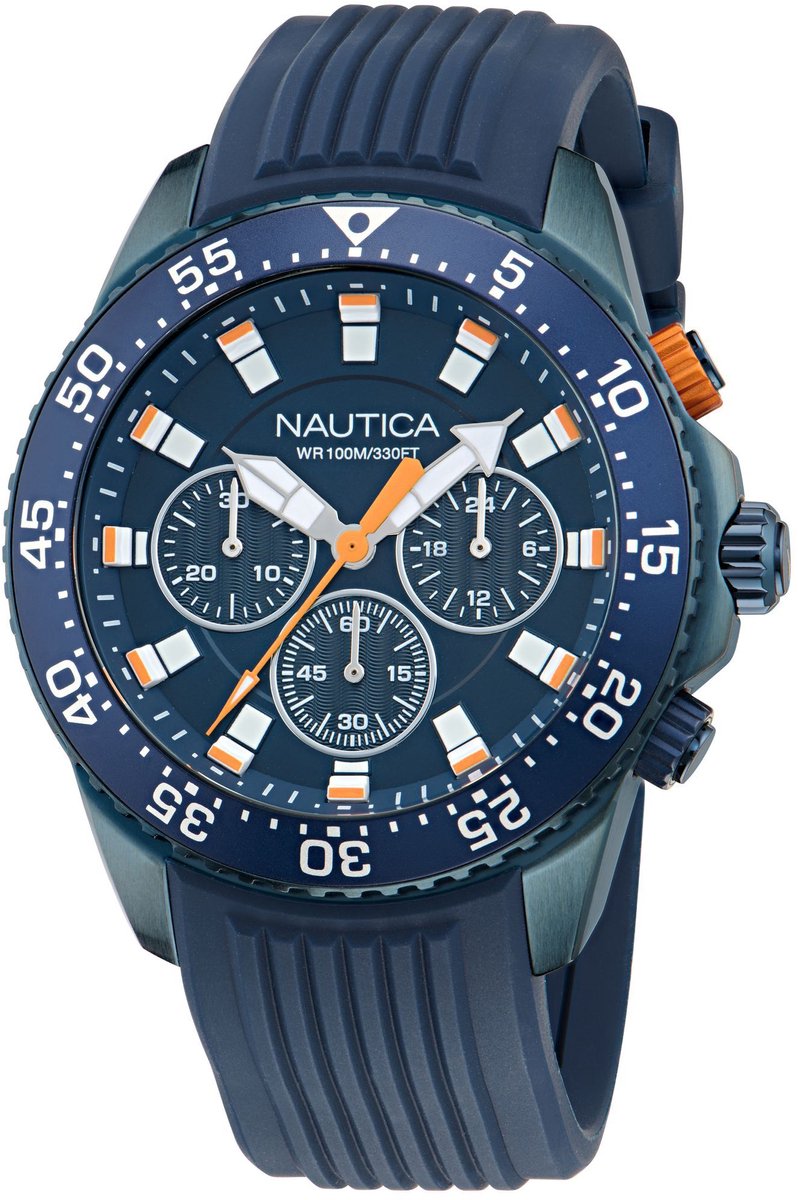 Nautica Nautica One Quartz Analoog Horloge Blauw Material 100% Roestvrij Staal 100% Siliconaarmband 48 mm NAPNOF501