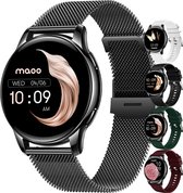 Maoo Ventura AMOLED Smartwatch Dames - RVS en 4x Siliconen Bandje - Stappenteller - Hartslagmeter - Slaapmonitor - Multisport - Geschikt voor Android en iOS - Zwart