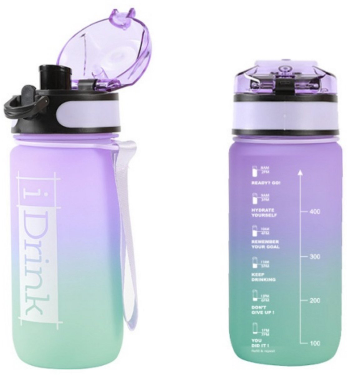iDrink Tritan Bottle 500 ml purple and aquamarine drinkfles Paars en Aquamarine 7×7×19.5cm