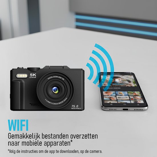 Digitale Camera - 5K 75MP - WIFI - NL Software - 18X Zoom - 128GB SD Fototoestel Vlog Camera Compact Camera Tripod Good Experience