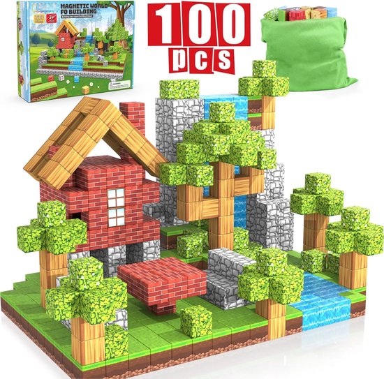 100 Pièces Blocs Magnétiques De Construction Avec 2 Voitures - Jouet Éducatif Enfant 3-8 Ans, Cadeau