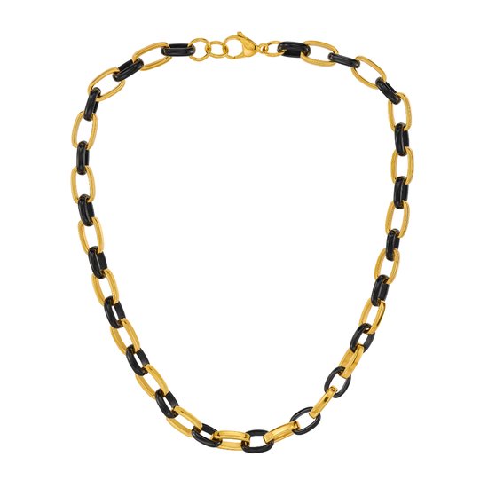 Collier Traveller - Collier Femme - Acier Inoxydable - Plaqué Or et Zwart - Maillons Ovales - 47 cm - 181315