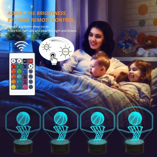 Daity 3D Basketbal Nachtlampje Backboard Illusie Hoop Licht voor Kinderkamer Thuis Kerstmis Verjaardagscadeau voor Jongens Mannen Vrienden met 16 Kleurveranderende Afstandsbediening van Merkloos — afbeelding 3