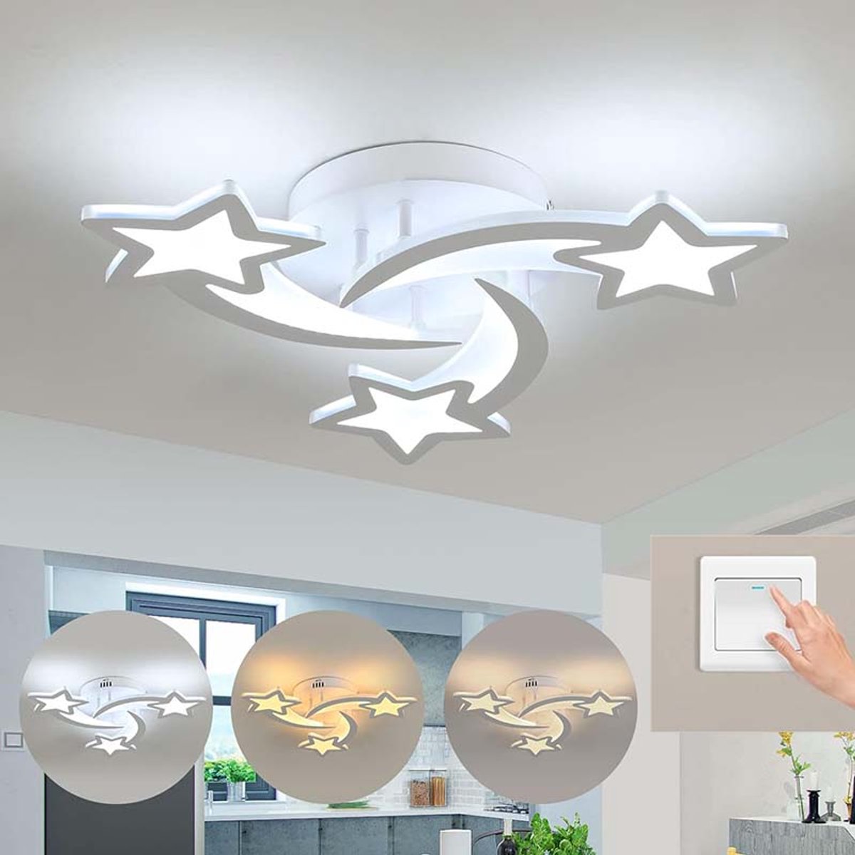 Haobosic Sterrenhemel - Plafondlamp - Wit - 3-armig - 24W Drie kleuren