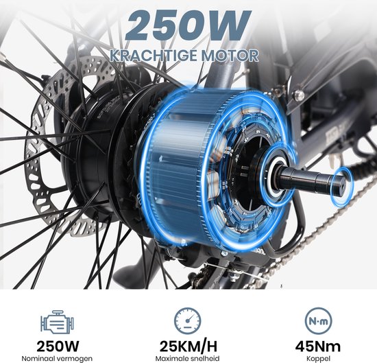 Elektrische Fiets JOBOBIKE ACE Pro - Elektrische Vouwfiets - tot 110 km Actieradius -360Wh Zitbuisaccu - 22kg Lichtgewicht - 20 inch Wielen - Shimano 7 Versnellingen - 250W Achterwielmotor - Hydraulische Schijfremmen - Blauw — afbeelding 3