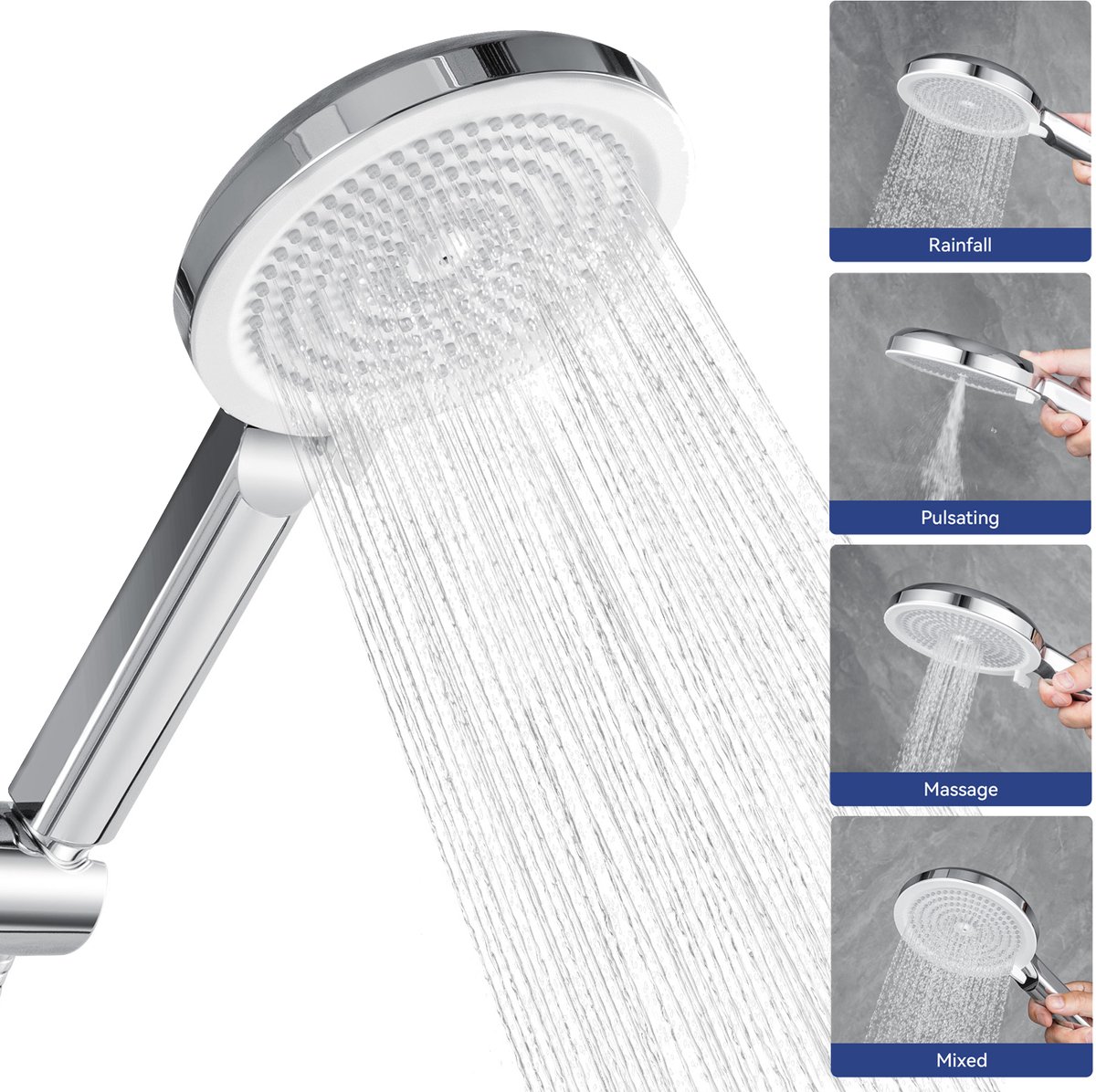 DERW MAX Douchekop - Regendouche - 4 Sproeistanden - Hoge Druk - Ø127 mm - Handdouche - Chroom