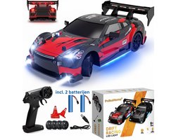foto van PolkaHome® Zeer snelle RC Drift Auto met 2 Accu’s & LED – Bestuurbare Raceauto – 4WD Drift Car met Wisselbanden – Speelgoed voor Jongens & Volwassenen