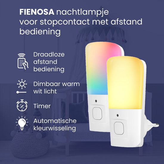 Multi kleur Led Nachtlampje Stopcontact - Kinderen & Volwassenen - LED Nachtlampje Kinderkamer - Dimbaar in 10 standen - Multi Kleur RGB & Warm Wit - Met Timer & Afstandsbediening - Stopcontactlamp Duurzaam Nachtlampje Slaapkamer van Merkloos — afbeelding 2