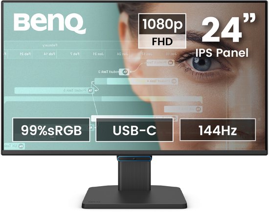 BenQ Full HD 24 inch EyeCare Monitor GW2490C - 144Hz - IPS Beeldscherm - Full HD - 99% sRGB - 1 x USB-C - 1 x HDMI - 1 x Display Port - 2 x 2W ingebouwde speakers - Native Contrast 1500:1
