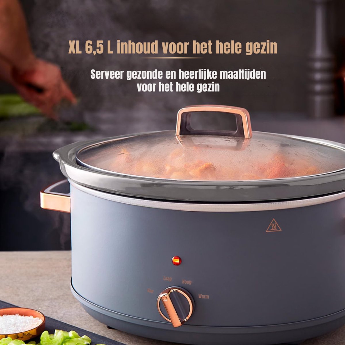 Afbeelding 2 van MMP®Slowcooker met timer - Slowcooker - Crockpot - Grijs - ‎30cm x 42cm x 26cm