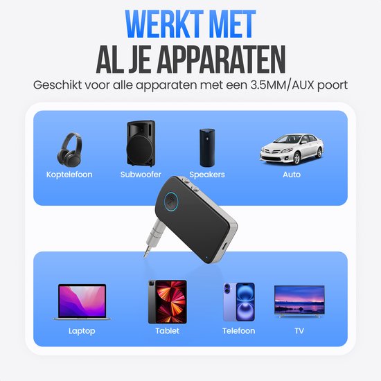 Strex Bluetooth Receiver Auto AUX - 3.5mm Adapter met Handsfree Bellen - BT 5.4 - Bluetooth Ontvanger