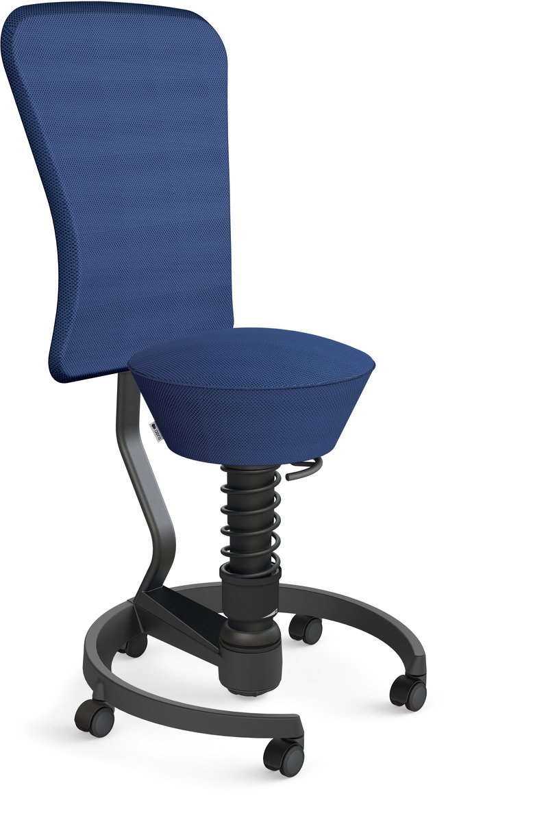 Aeris Swopper with backrest footring with castors (hard floor), black spring strut type: standard, black, spring black seat cover: mesh fabric Runner (Gabriel), blue backrest pole: black, backrest cover: mesh fabric Runner (Gabriel), blue