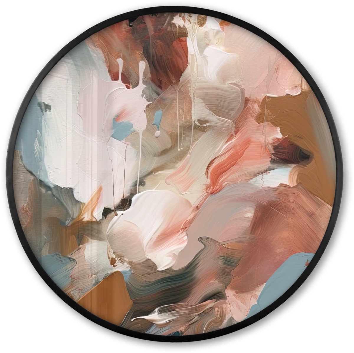FrameYourWall Poster in lijst Rond - Fotolijst 80x80 cm - Posters - Verf - Kleuren - Abstract - Kunst - Ronde posterlijst zwart - Decoratie - Wanddecoratie woonkamer - Muurdecoratie slaapkamer