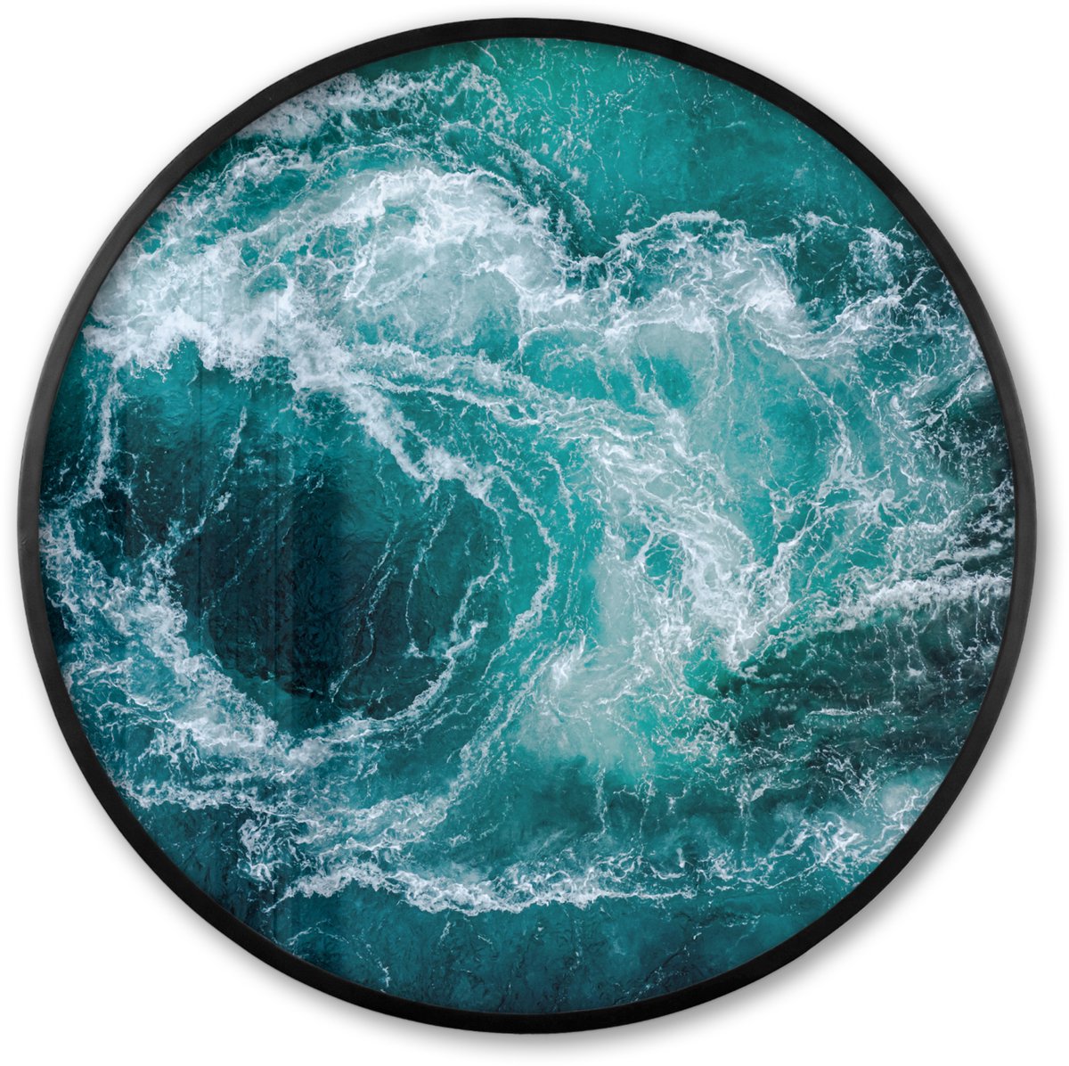 FrameYourWall Poster in lijst Rond - Fotolijst 60x60 cm - Posters - Zee - Noorwegen - Water - Ronde posterlijst zwart - Decoratie - Wanddecoratie woonkamer - Muurdecoratie slaapkamer Multicolor