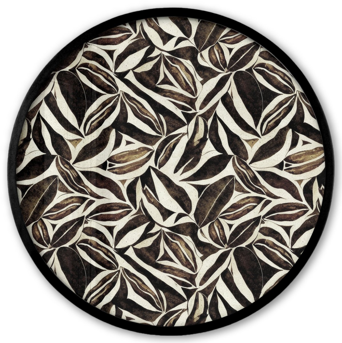 FrameYourWall Poster in lijst Rond - Fotolijst 40x40 cm - Posters - Bruin - Bladeren - Patroon - Abstract - Ronde posterlijst zwart - Decoratie - Wanddecoratie woonkamer - Muurdecoratie slaapkamer Multicolor