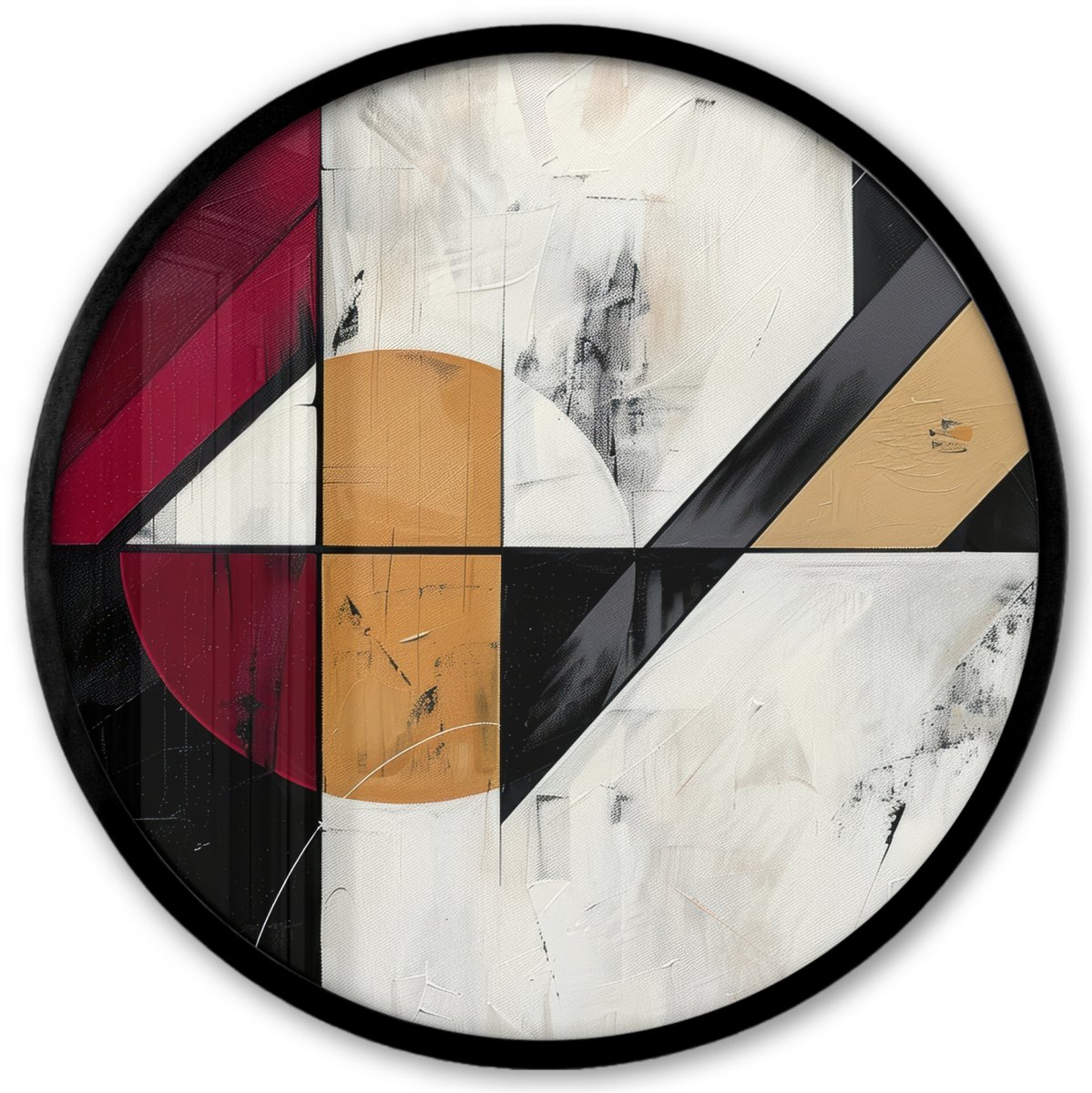 FrameYourWall Poster in lijst Rond - Fotolijst 40x40 cm - Posters - Modern - Abstract - Geometrisch - Rood - Industrieel - Ronde posterlijst zwart - Decoratie - Wanddecoratie woonkamer - Muurdecoratie slaapkamer Vormen