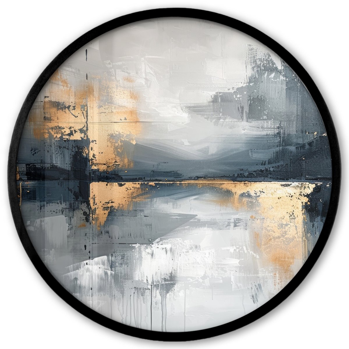 FrameYourWall Poster in lijst Rond - Fotolijst 40x40 cm - Posters - Abstract - Verf - Kunst - Goud - Ronde posterlijst zwart - Decoratie - Wanddecoratie woonkamer - Muurdecoratie slaapkamer