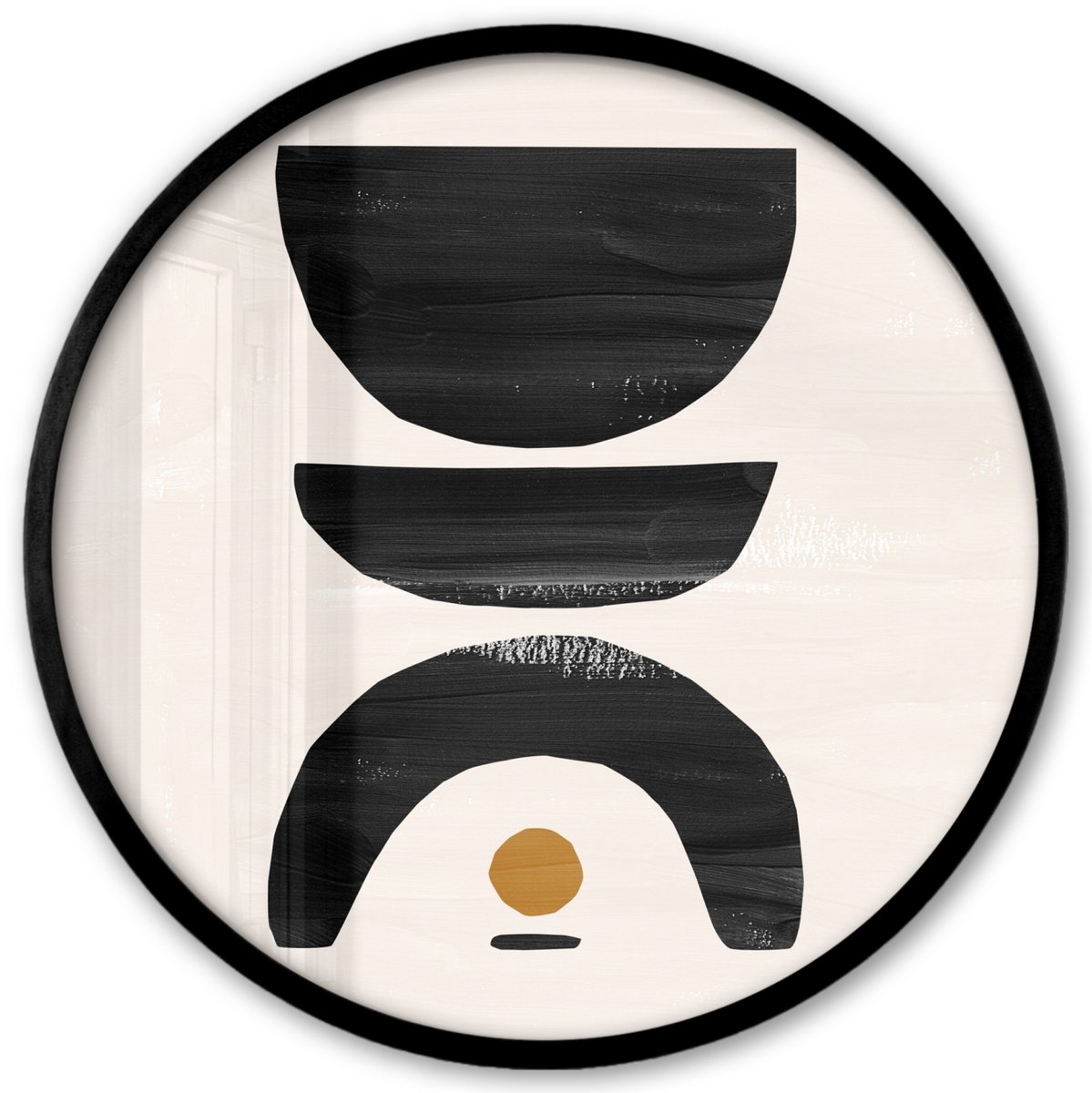 FrameYourWall Poster in lijst Rond - Fotolijst 40x40 cm - Posters - Abstract - Halve cirkel - Kunst - Zwart wit - Ronde posterlijst zwart - Decoratie - Wanddecoratie woonkamer - Muurdecoratie slaapkamer