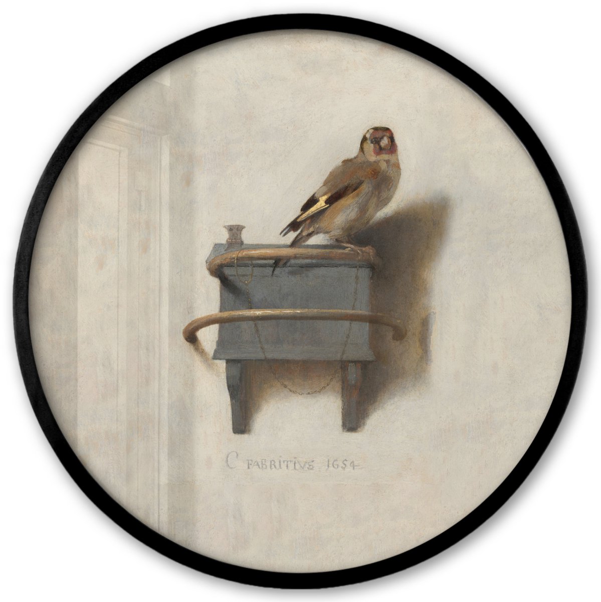 FrameYourWall Poster in lijst Rond - Fotolijst 40x40 cm - Posters - Het Puttertje - Schilderij - Fabricius - Oude Meester - Ronde posterlijst zwart - Decoratie - Wanddecoratie woonkamer - Muurdecoratie slaapkamer