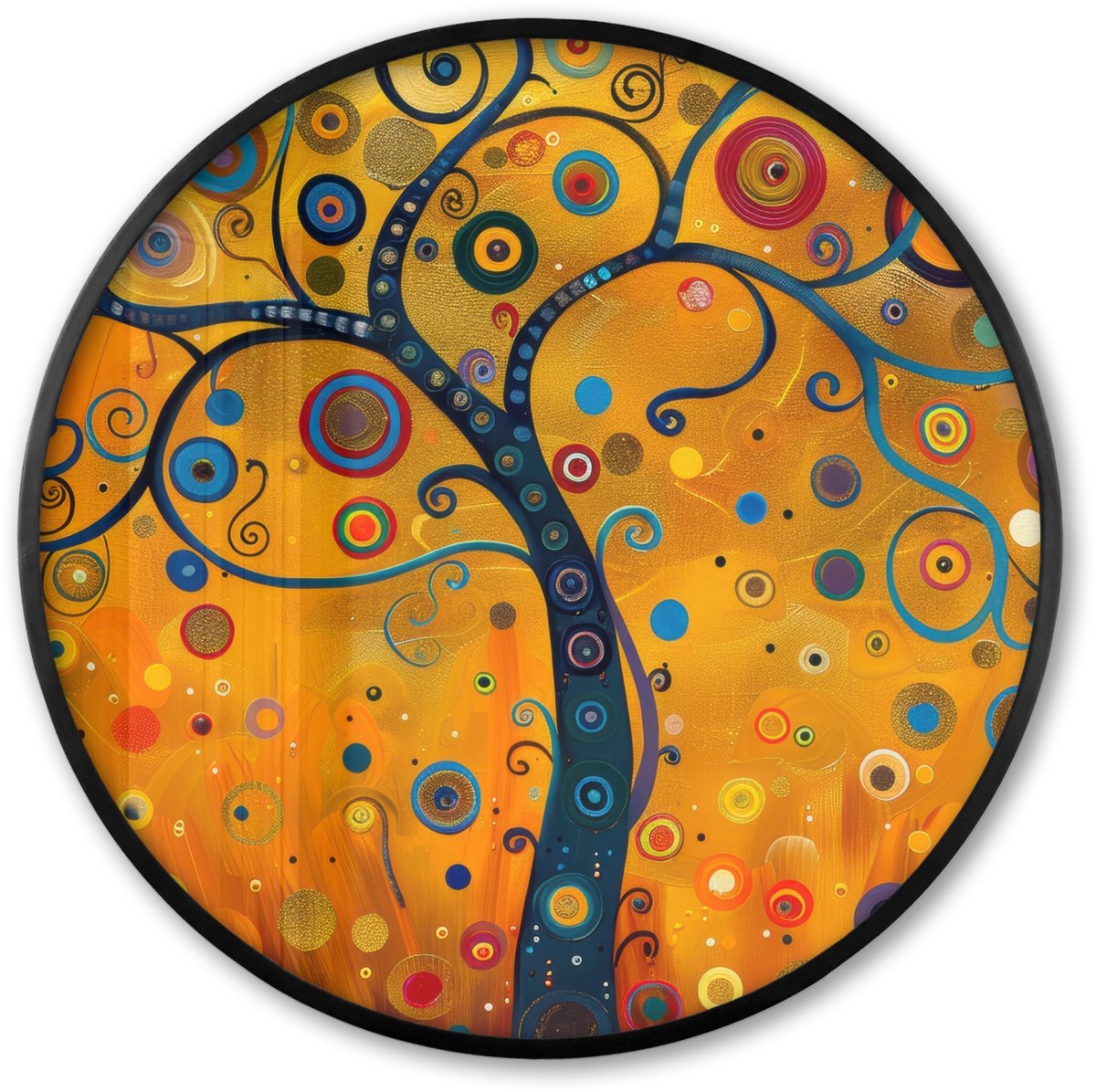 FrameYourWall Poster in lijst Rond - Fotolijst 60x60 cm - Posters - Abstract - Boom - Levensboom - Modern - Ronde posterlijst zwart - Decoratie - Wanddecoratie woonkamer - Muurdecoratie slaapkamer