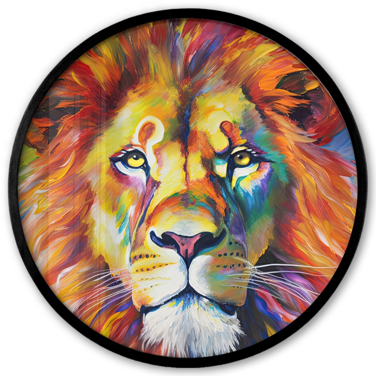 FrameYourWall Poster in lijst Rond - Fotolijst 40x40 cm - Posters - Leeuw - Olieverf - Kunst - Dieren - Ronde posterlijst zwart - Decoratie - Wanddecoratie woonkamer - Muurdecoratie slaapkamer Olieverf - Leeuw