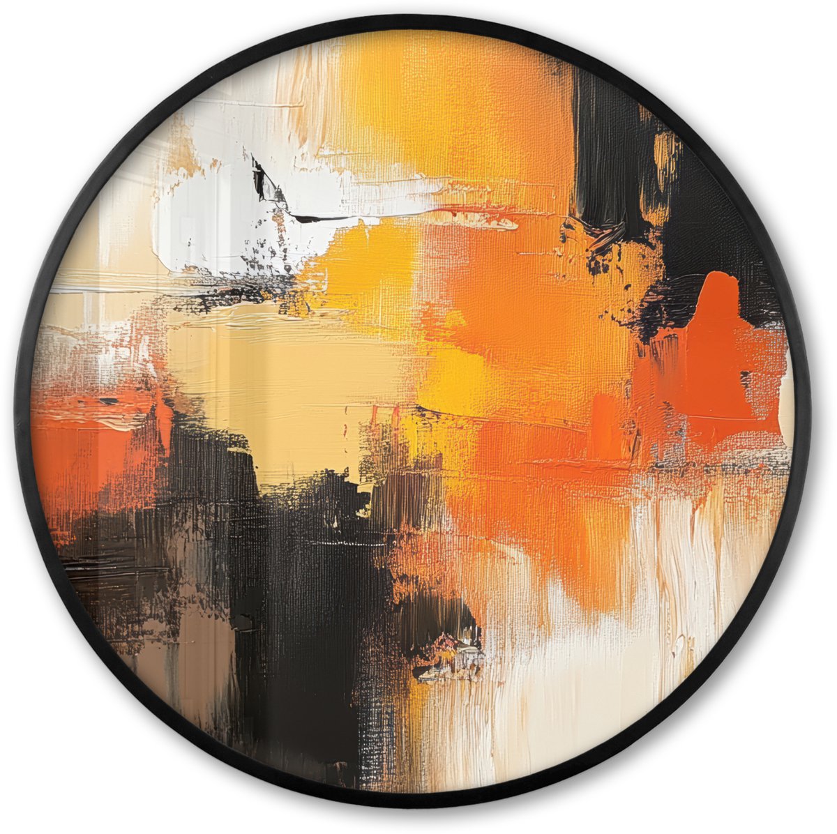 FrameYourWall Poster in lijst Rond - Fotolijst 80x80 cm - Posters - Abstract - Modern - Verflook - Herfst kleuren - Oranje - Ronde posterlijst zwart - Decoratie - Wanddecoratie woonkamer - Muurdecoratie slaapkamer