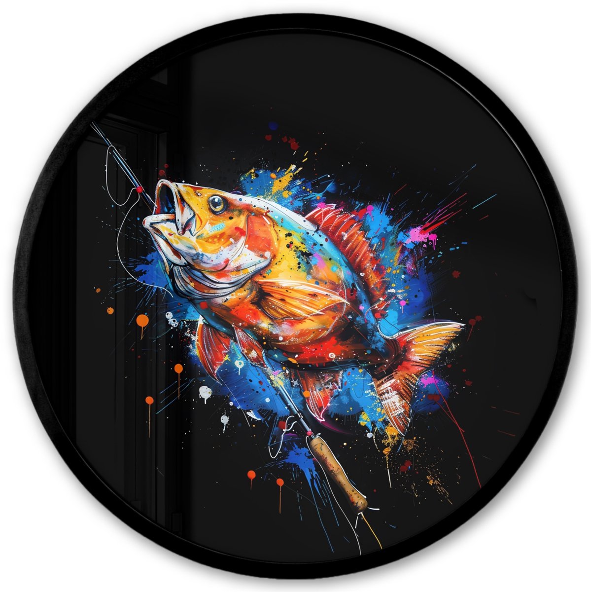 FrameYourWall Poster in lijst Rond - Fotolijst 40x40 cm - Posters - Graffiti - Sport - Vissen - Vis - Hengel - Ronde posterlijst zwart - Decoratie - Wanddecoratie woonkamer - Muurdecoratie slaapkamer Vishengel