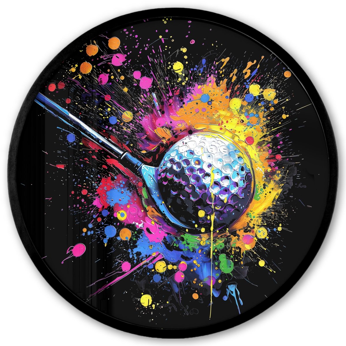 FrameYourWall Poster in lijst Rond - Fotolijst 40x40 cm - Posters - Graffiti - Sport - Golf - Golfclub - Ronde posterlijst zwart - Decoratie - Wanddecoratie woonkamer - Muurdecoratie slaapkamer